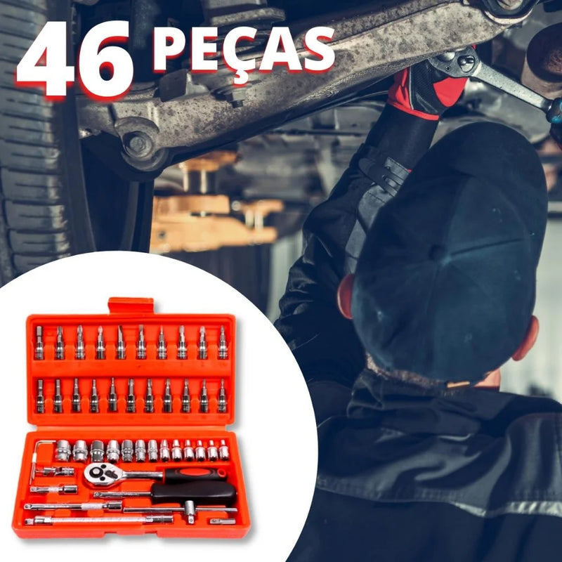 KIT CHAVE CATRACA REVERSÍVEL COM 46 PEÇAS